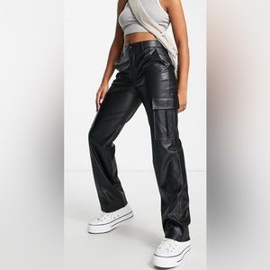 Straight leg faux leather cargo pants
